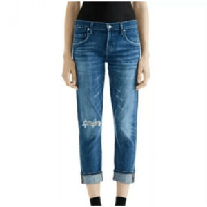 AGOLDE Isabel Slim Fit Boyfriend Jeans Size 32 Blue Distressed Grunge A015B-827